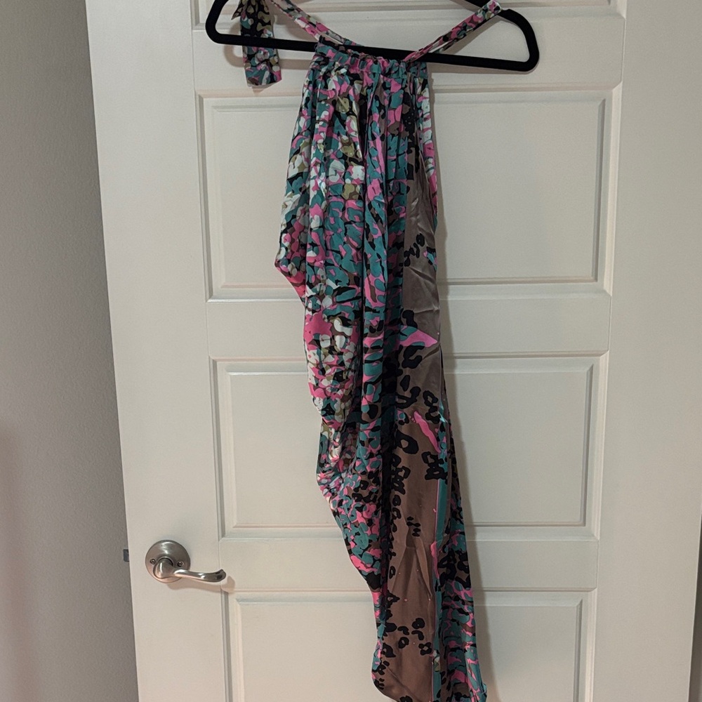 Colorful Silk Floral One-Shoulder Dress